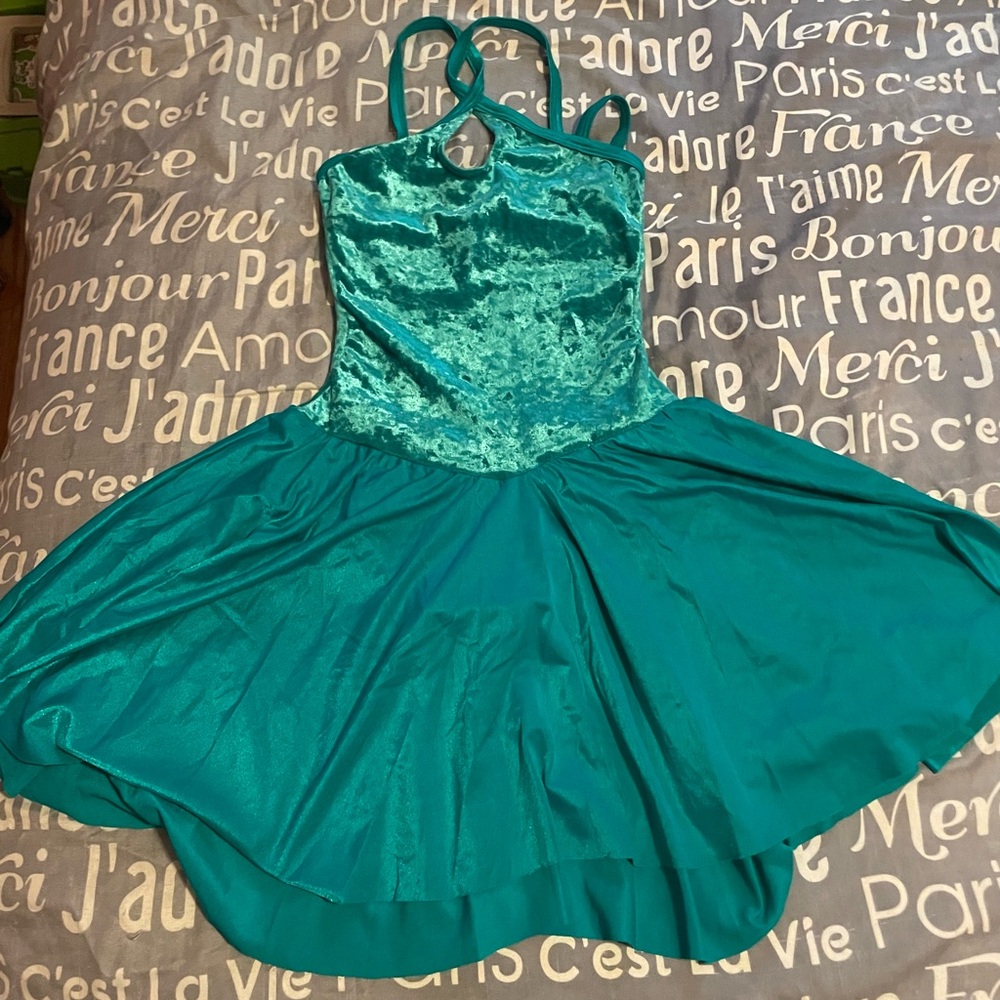 2 Lyrical Contemporary medium child dance costumes - Teal dress and grey dress